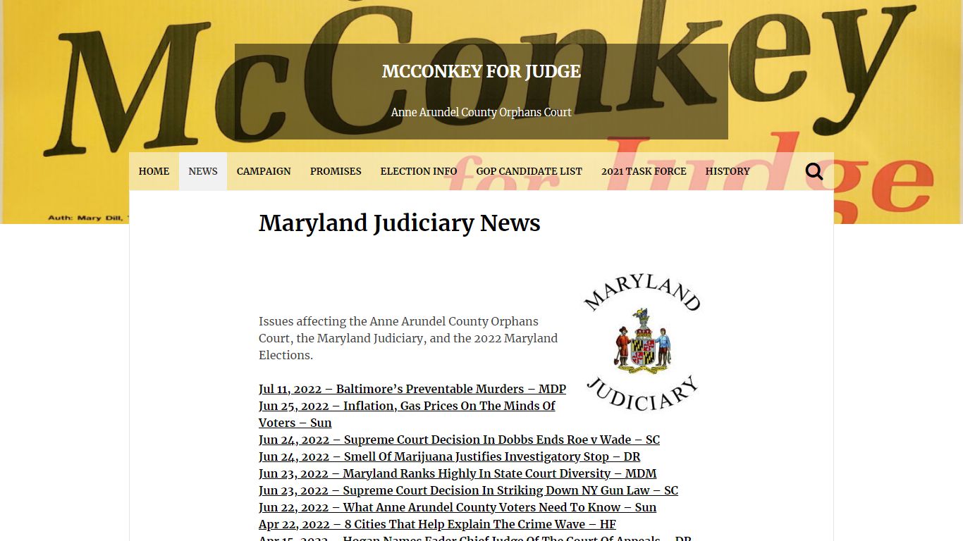 Maryland Judiciary News - McConkey for Judge